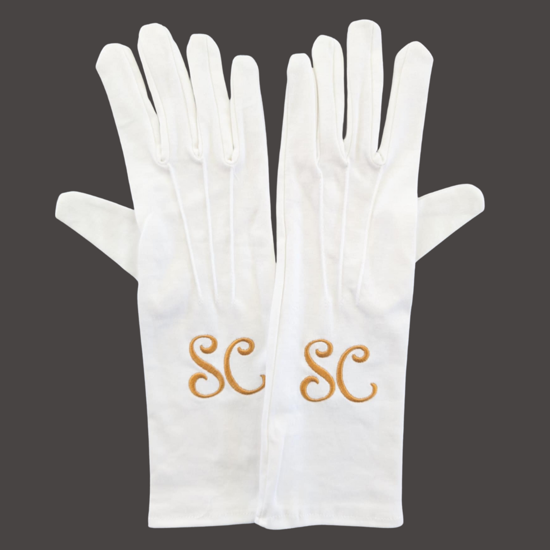 Santa Claus Long White Gloves with embroidered SC Logo