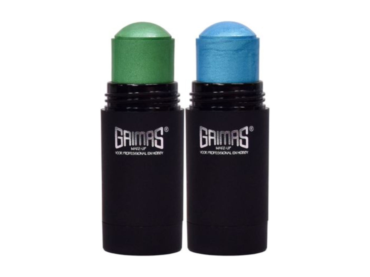 Grimas Covercream Bright pearlescent 16ml sticks in envy green and aqua splash
