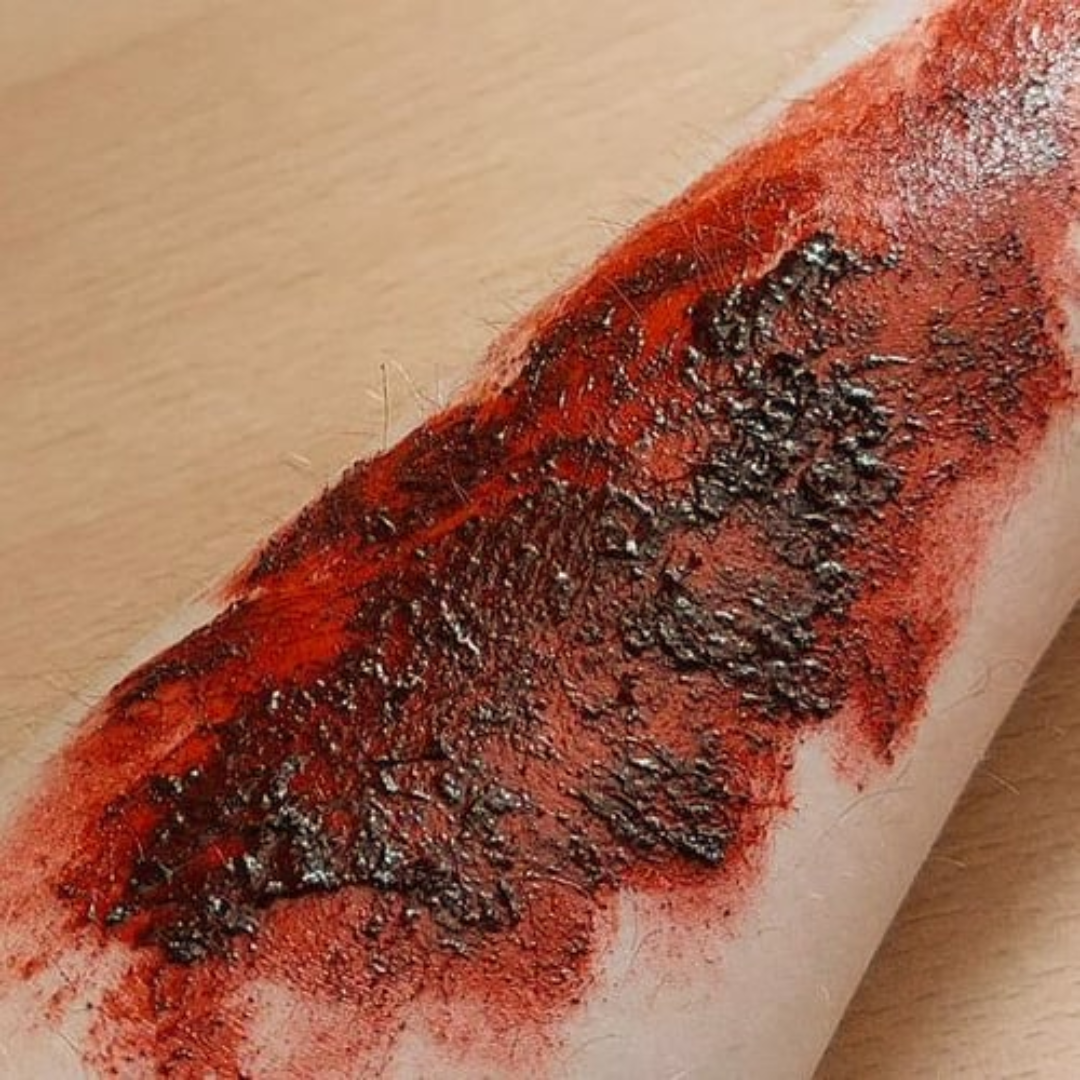 Grimas Burn Paste applied as a realistic burn effect