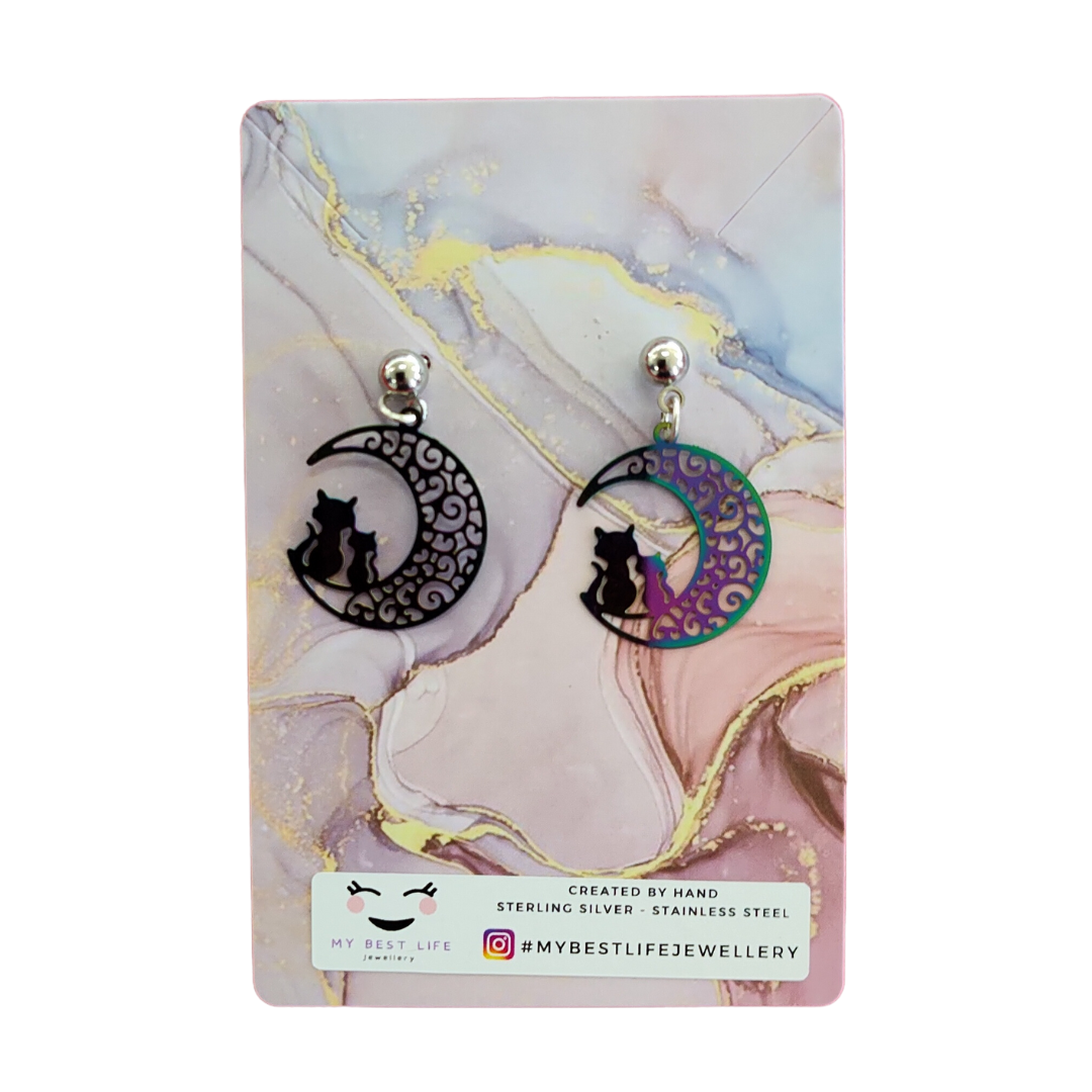 Holographic Night Cat Earrings