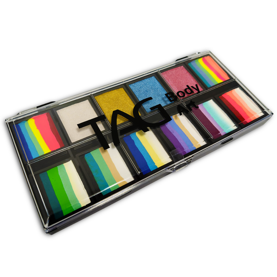 New from TAG Body Art comes the Rainbow Fairy Garden Palette, complete with a selection of Fairy themed one strokes, as well as 4 metallic colours. This palette is specifically designed for fairy and magical creature designs, and will make a welcome addition to any face painters kit.