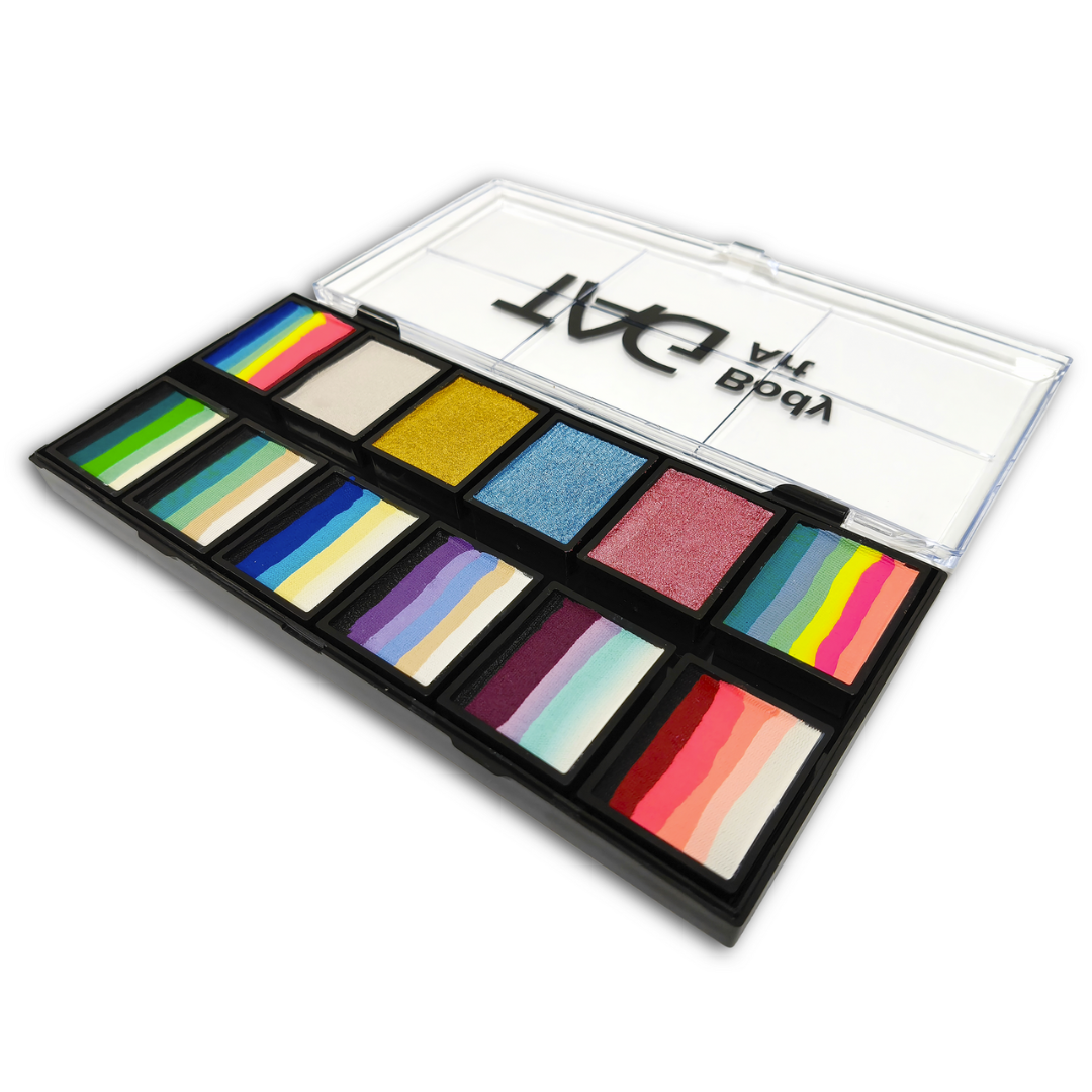 New from TAG Body Art comes the Rainbow Fairy Garden Palette, complete with a selection of Fairy themed one strokes, as well as 4 metallic colours. This palette is specifically designed for fairy and magical creature designs, and will make a welcome addition to any face painters kit.