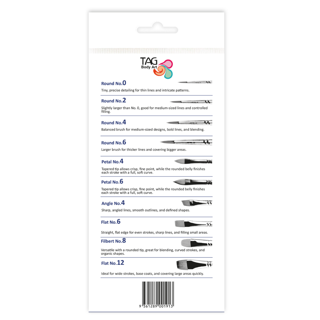 TAG Body Art Body 10 Piece Paint Brush Set