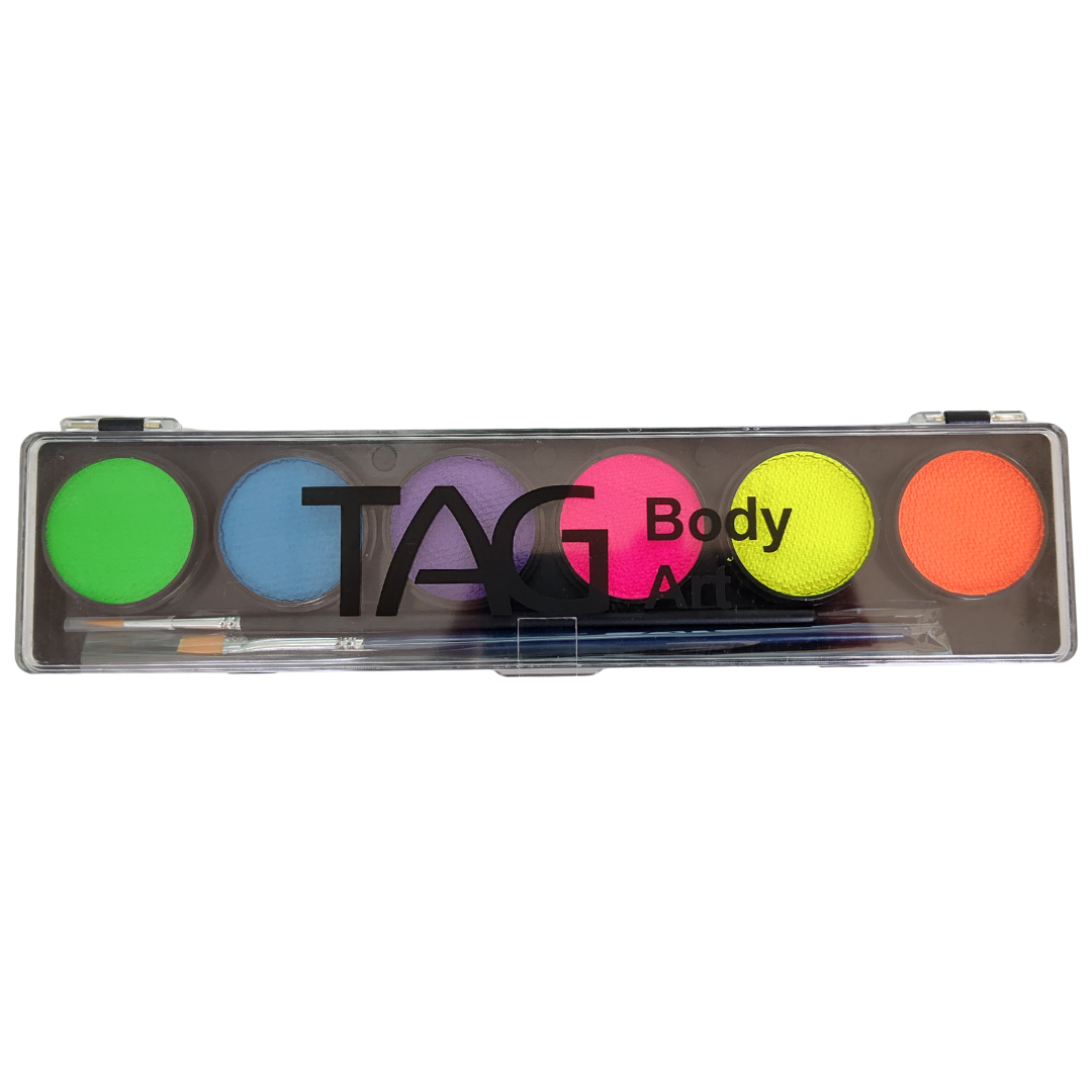 TAG Body Art Face Paint Palette - Neon UV Activated 6 x 10g