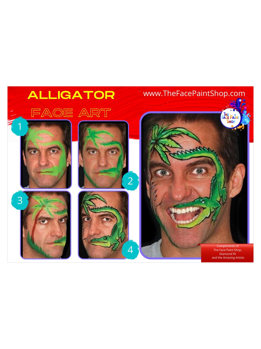 Alligator free step by step face painting design guide from The Face Paint Shop