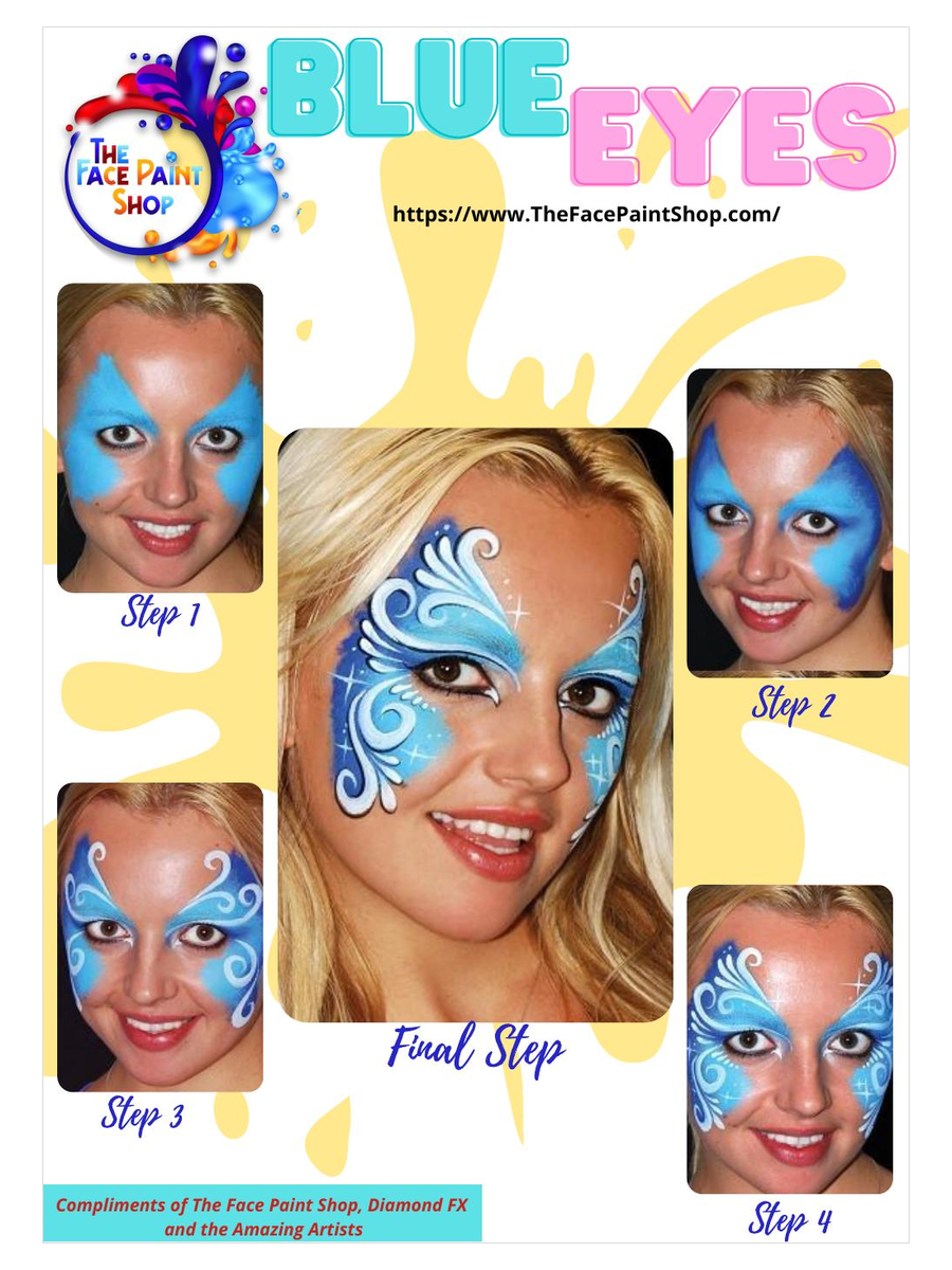 Blue Eyes free step by step face painting design guide from The Face Paint Shop