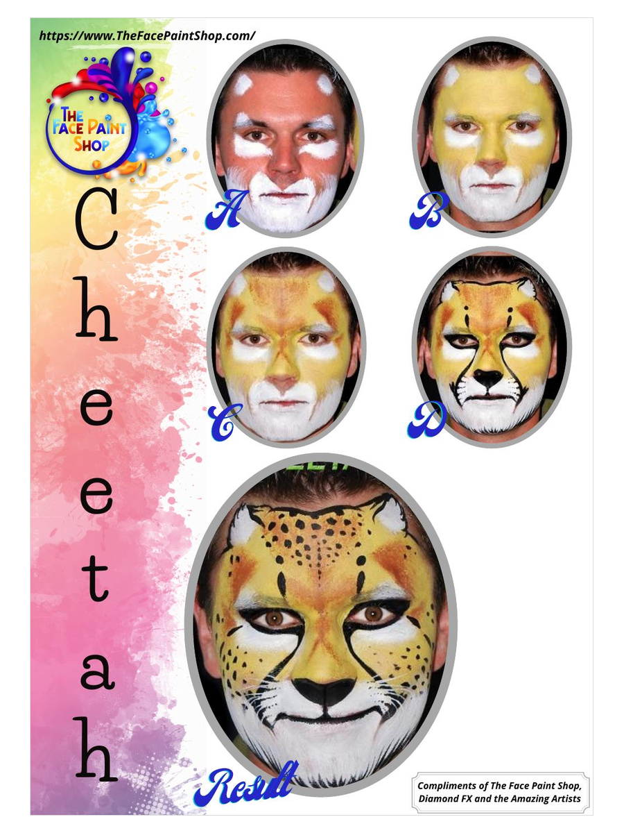 Cheetah free step by step face painting design guide from The Face Paint Shop