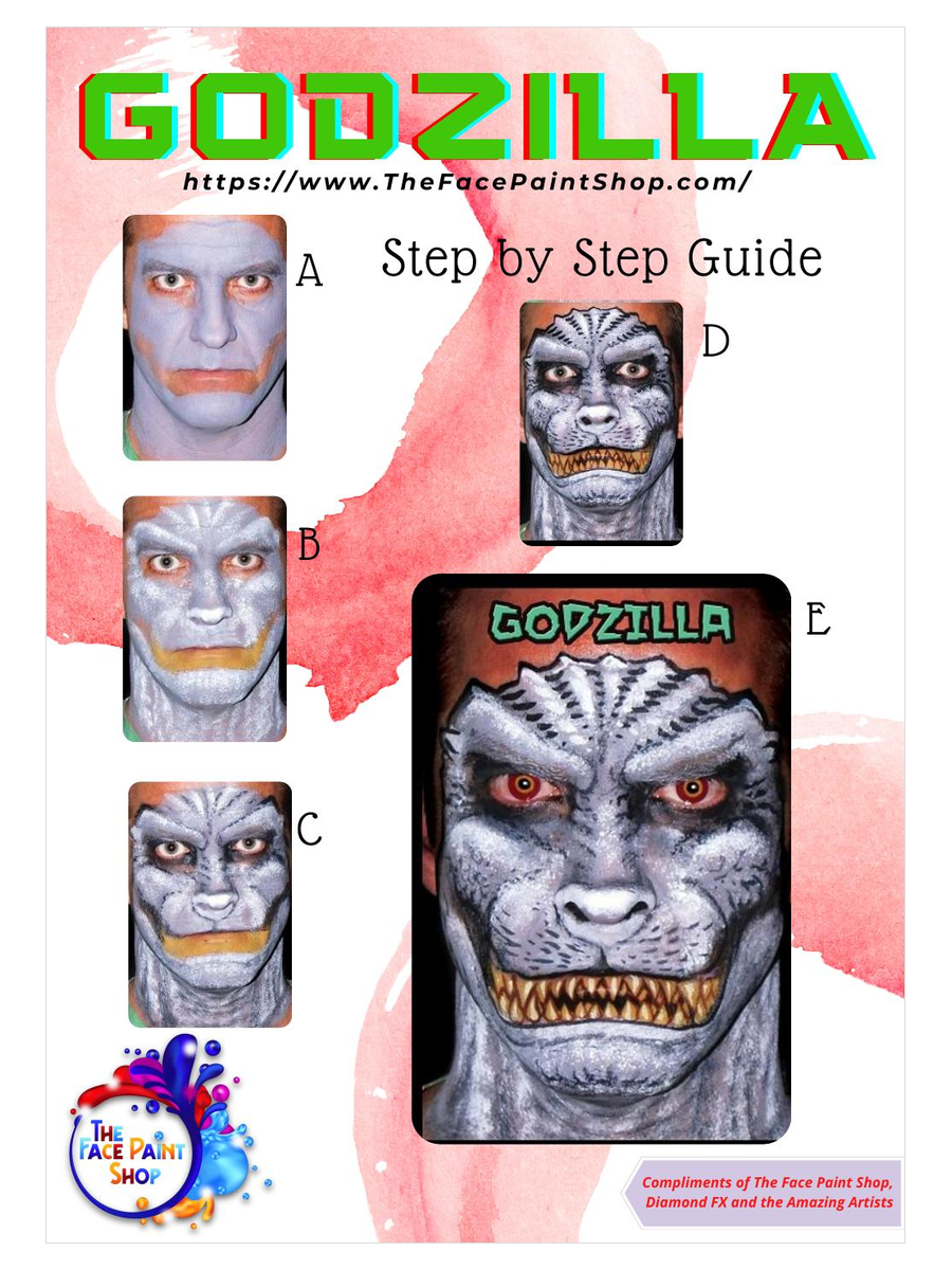 Godzilla free step by step face painting design guide from The Face Paint Shop