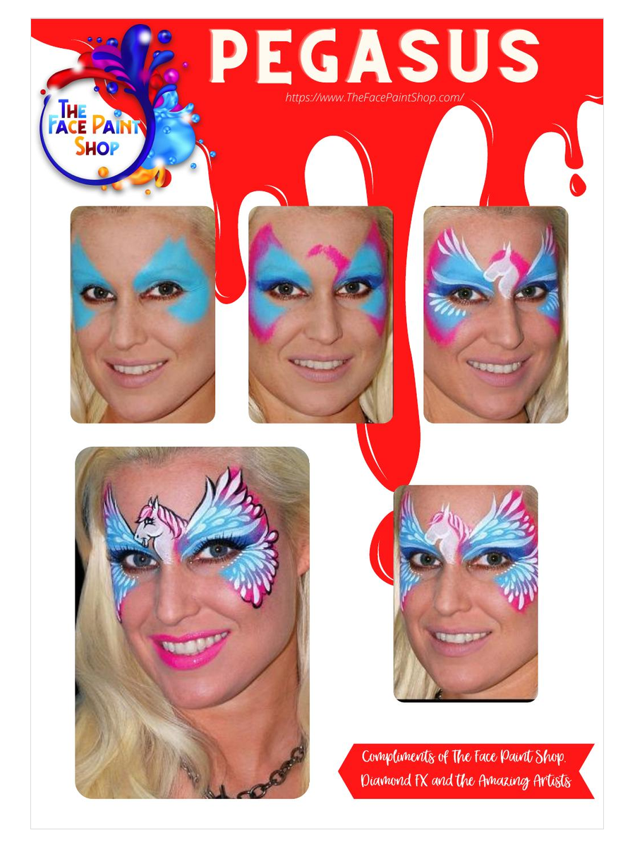 Pegasus free step by step face painting design guide from The Face Paint Shop