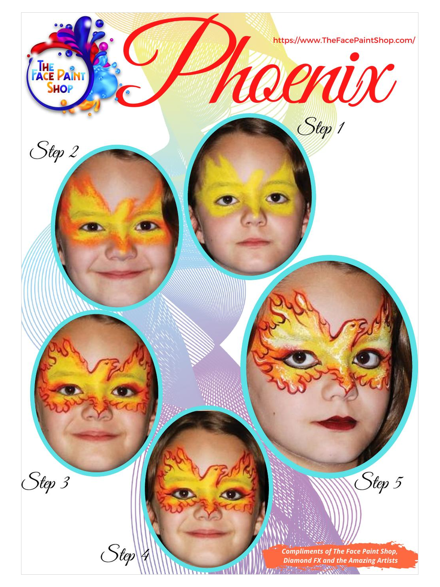 Phoenix free step by step face painting design guide from The Face Paint Shop