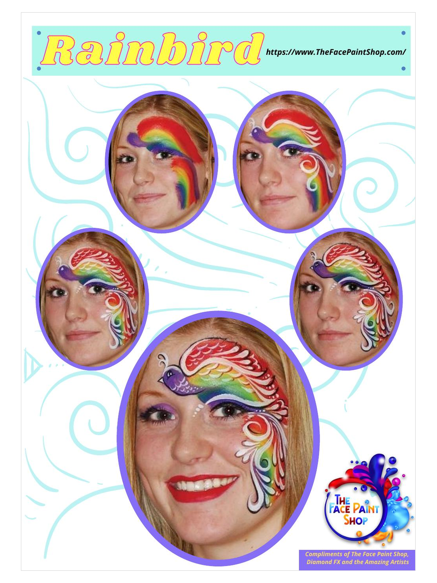 Rainbird free step by step face painting design guide from The Face Paint Shop