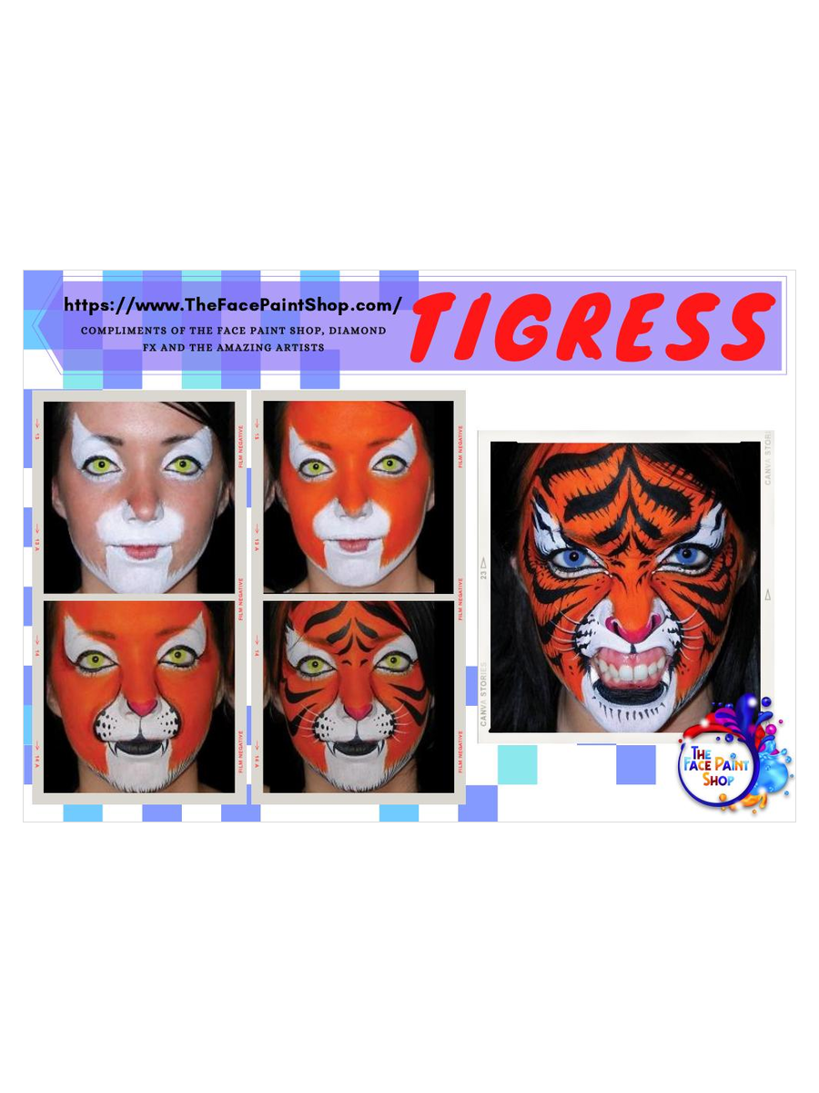 Tigress free step by step face painting design guide from The Face Paint Shop