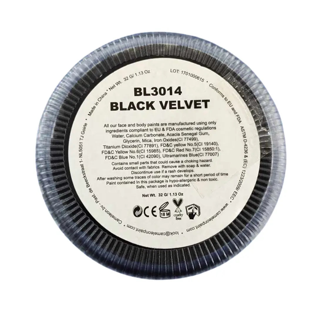 Buy Cameleon Base Line 32g - Black Velvet and professional face & body paint for beginners in Australia. Where to buy face paint near me.