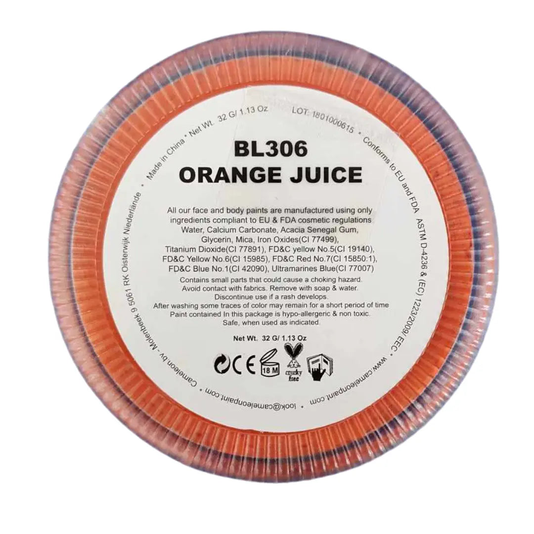 Buy Cameleon Base Line 32g - Orange Juice and professional face & body paint for beginners in Australia. Where to buy face paint near me.