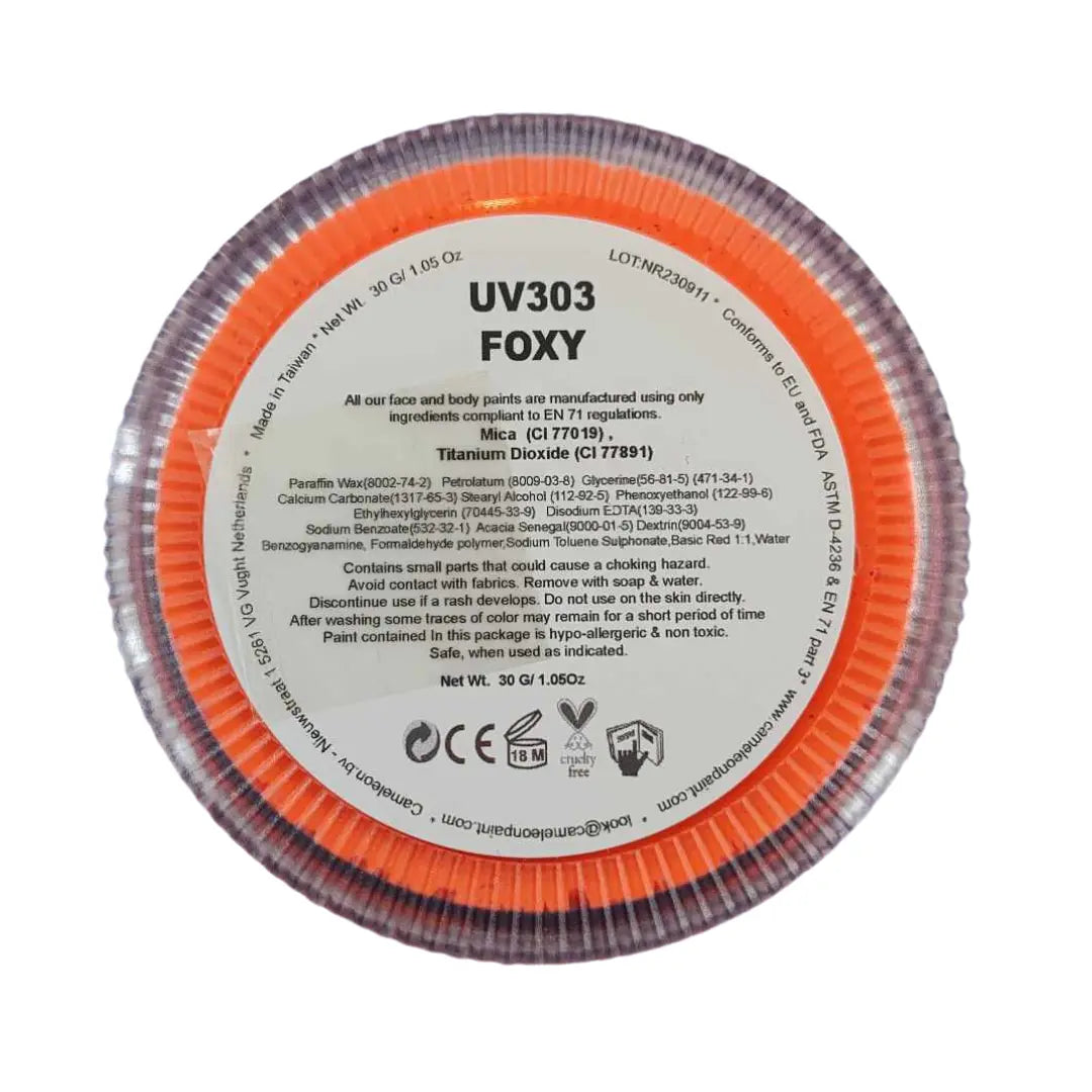 Buy Cameleon Base Line UV 32g - Foxy Orange by Madelyn Greco Fray and professional face & body paint for beginners in Australia. Where to buy face paint near me.