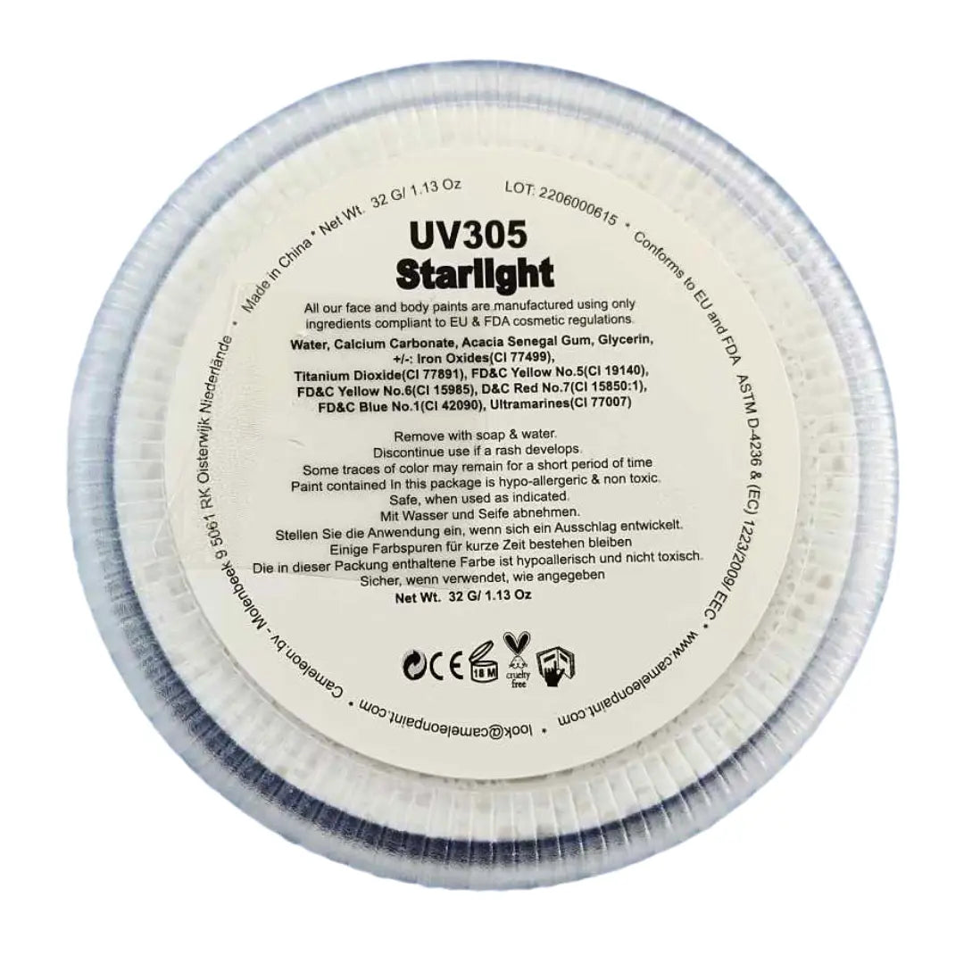 Buy Cameleon Base Line UV 32g - Starlight (White) and professional face & body paint for beginners in Australia. Where to buy face paint near me.