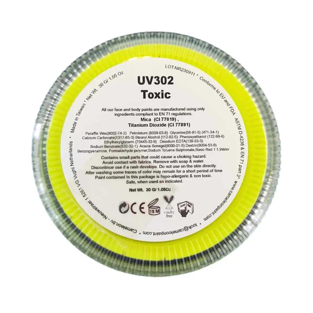 Buy Cameleon Base Line UV 32g - Toxic (Yellow) and professional face & body paint for beginners in Australia. Where to buy face paint near me.