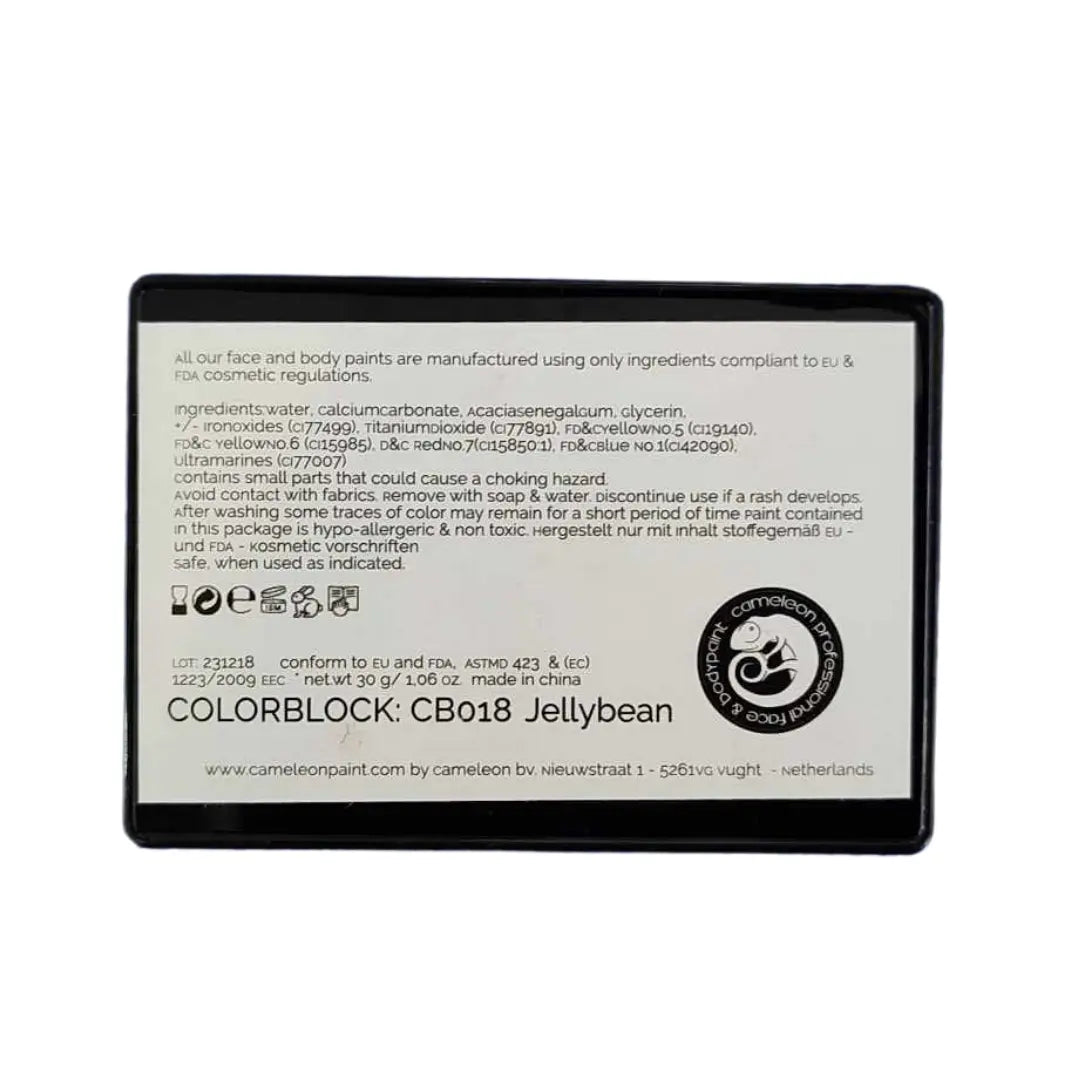 Buy Cameleon Colourblock 30g - Jelly Bean and professional face & body paint for beginners in Australia. Where to buy face paint near me.