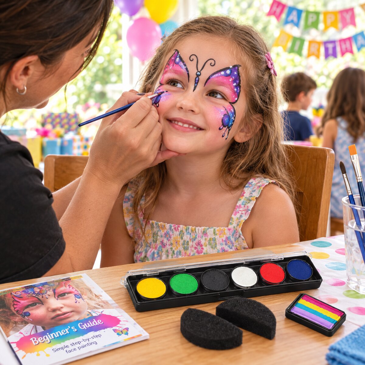 The Face Paint Shop Beginners Kit being used to paint a child face at a party or event