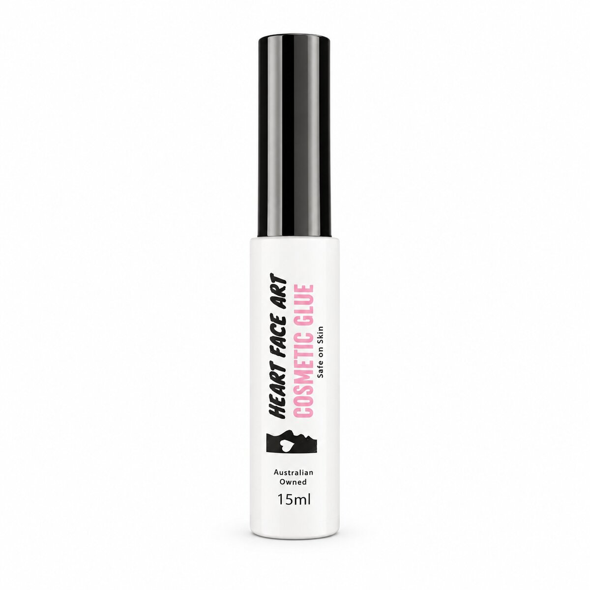 Heart Face Art Cosmetic Glue 15ml bottle - skin-safe adhesive for face painting gems and glitter, Australian owned