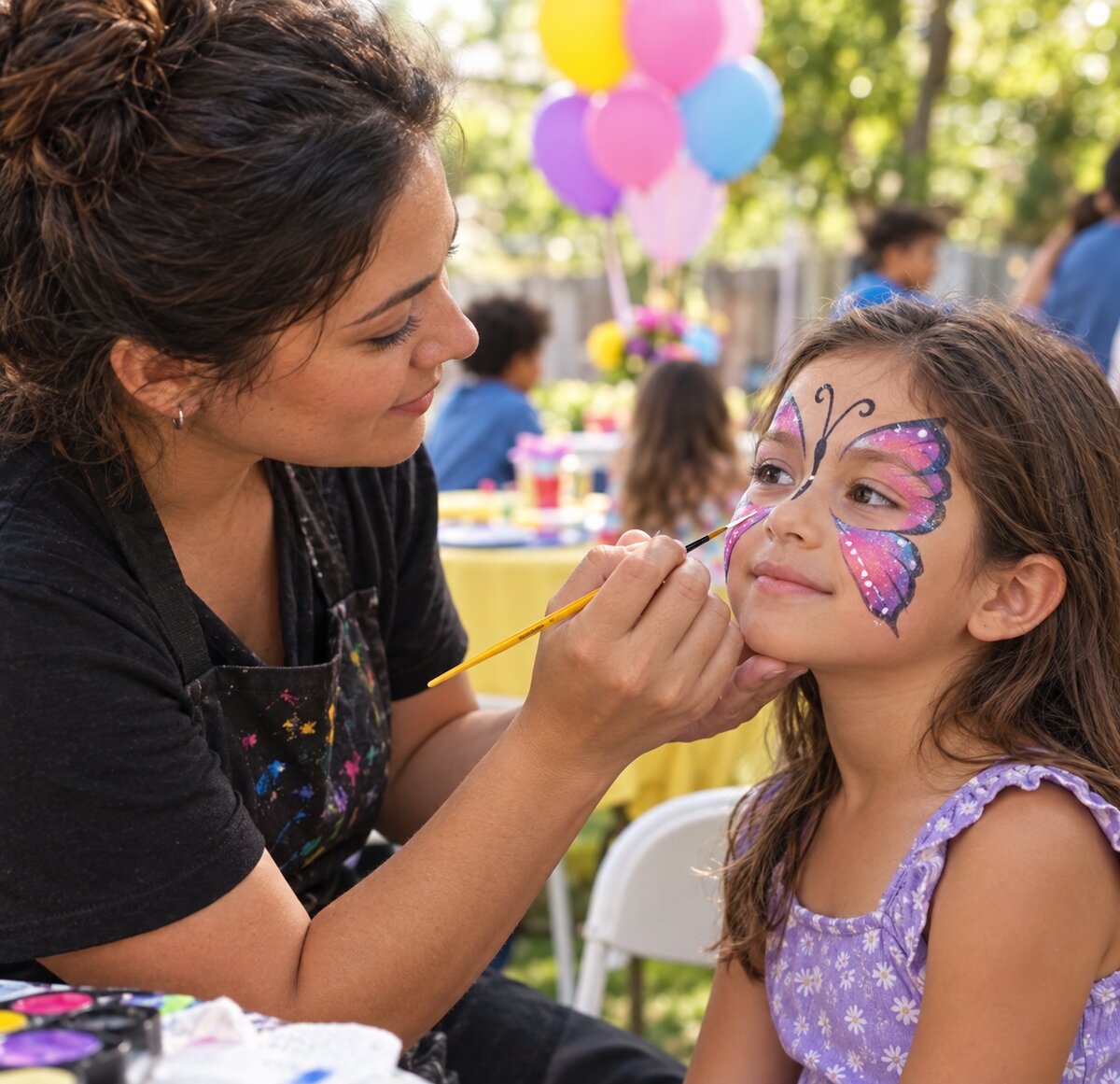 Mont Marte Round No.4 brush painting fine details on a child face painting