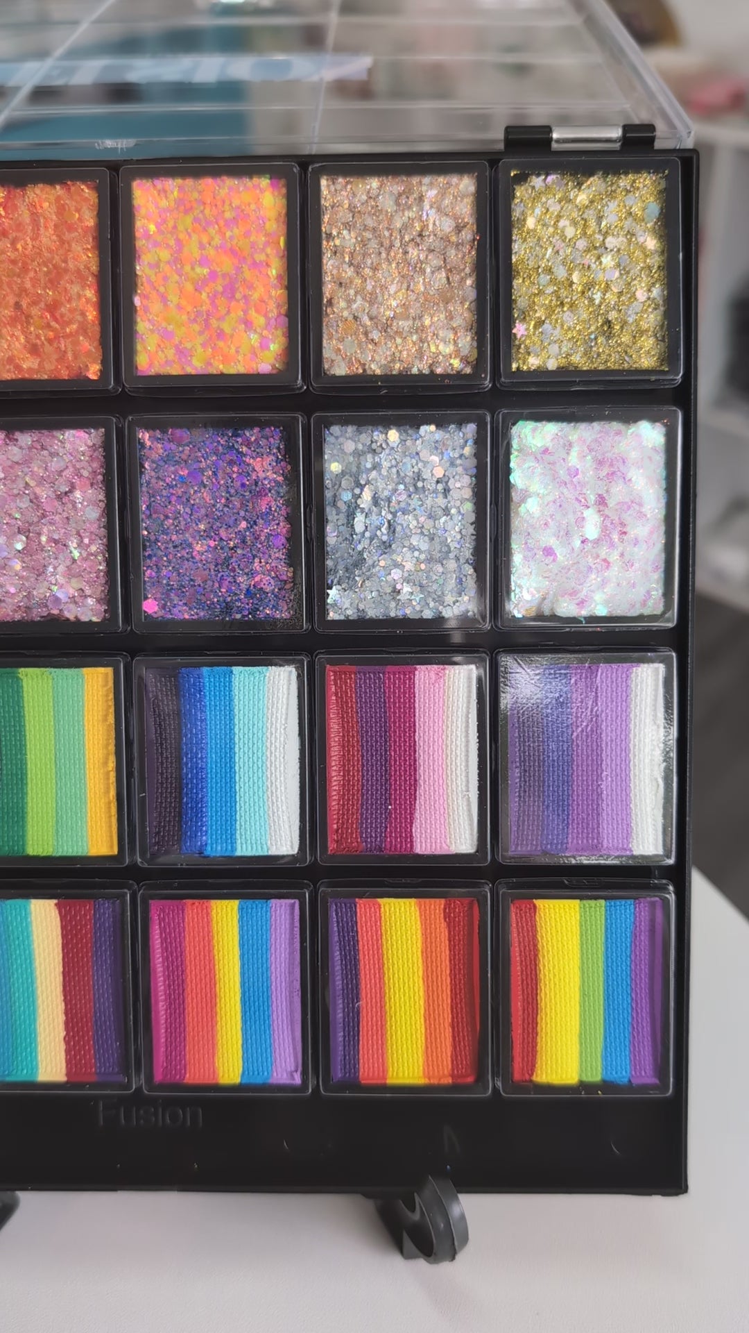 Load video: Fusion Glitter Cream &amp; One stroke Palette - Rainbow Party