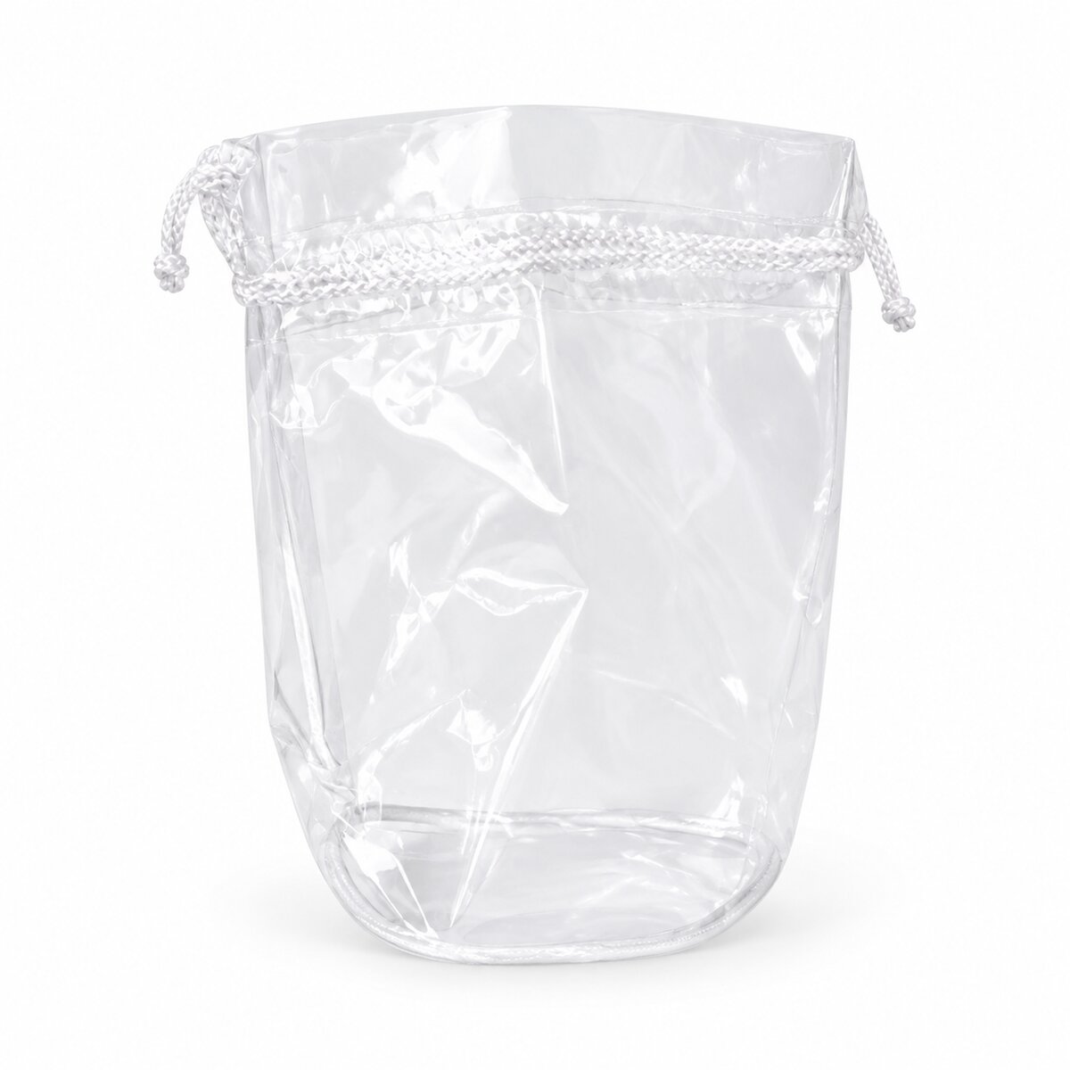 Clear washable plastic drawstring bag for face painters - transparent storage bag with white drawstring cord