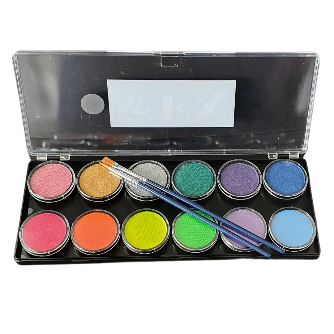  Buy Diamond FX Face Paint Palette - Metallic and Neon UV 12 x 10g + Two FREE brushes! and professional face & body paint for beginners in Australia. Where to buy face paint near me. 