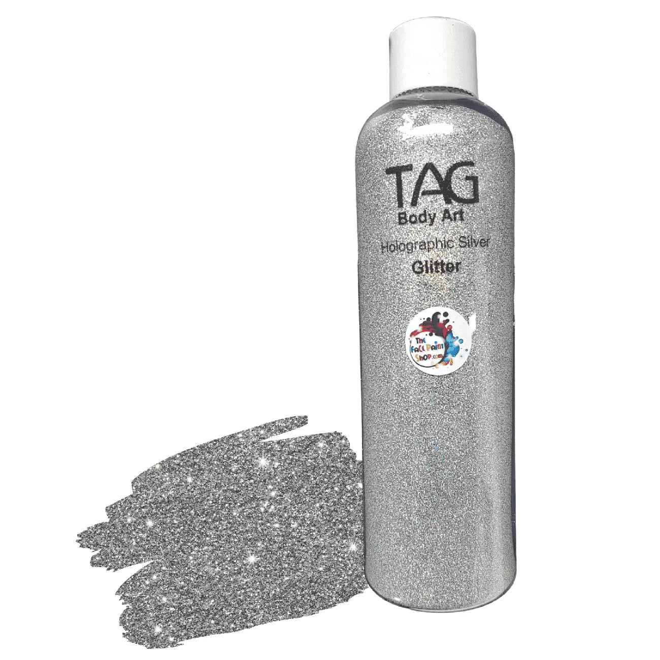TAG Cosmetic Glitter Bottle 180ml - Holographic Silver Tag Body Art Loose Glitter The Face Paint Shop Australia buy face paints near me