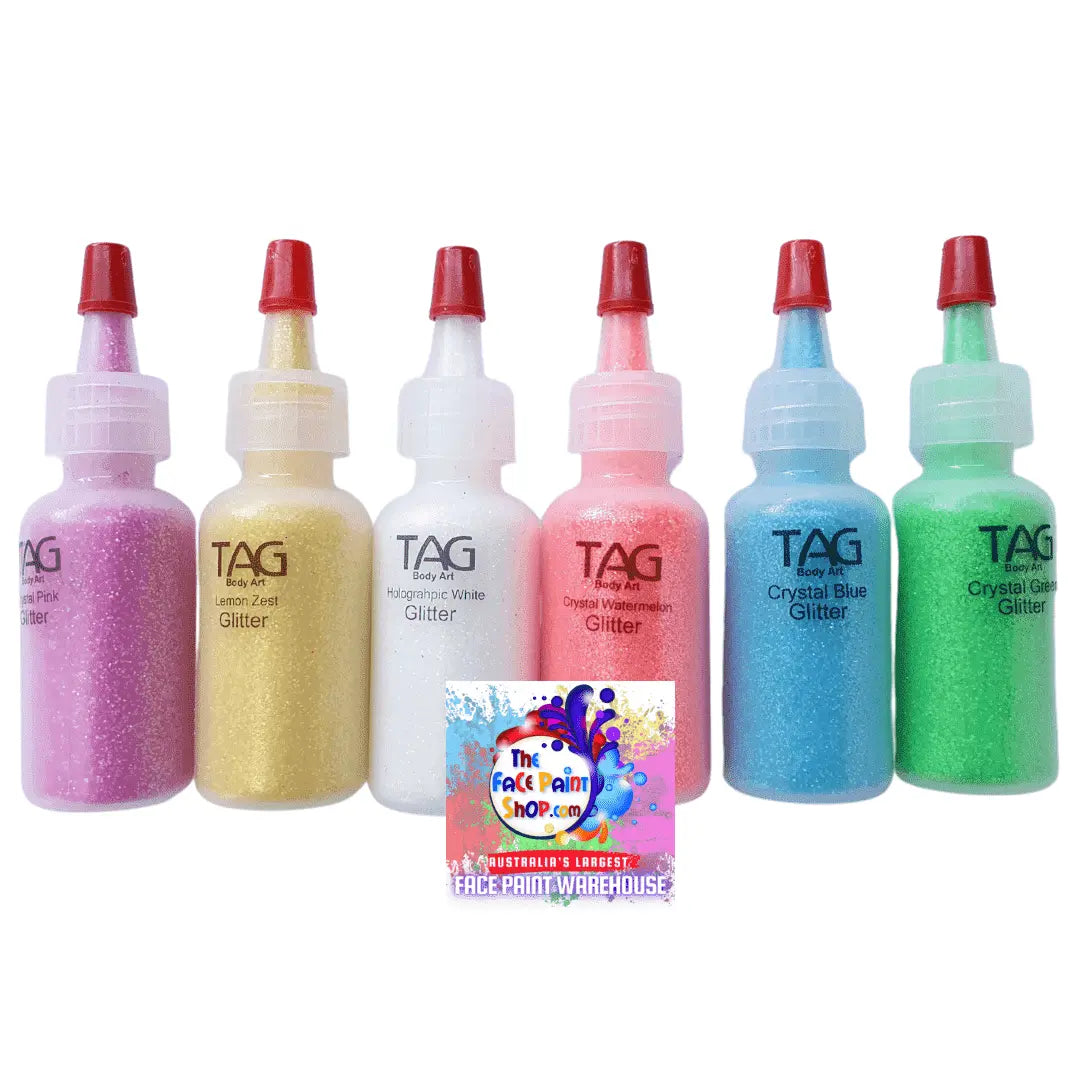 TAG Cosmetic Glitter Pack - Crystal 6 x 15ml Tag Body Art Loose Glitter The Face Paint Shop Australia buy face paints near me
