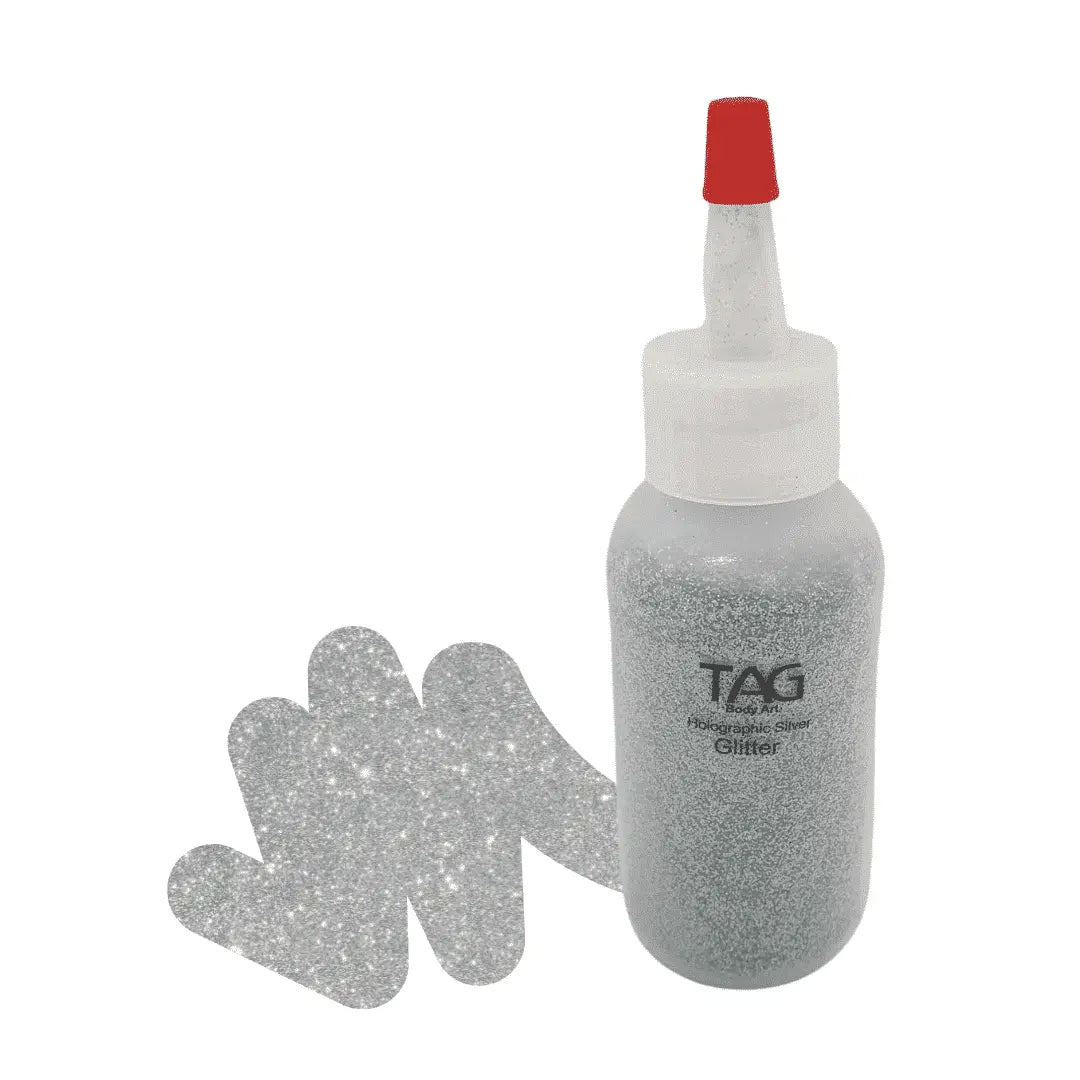 TAG Puff Glitter 60ml Puffer Bottle - Holographic Silver Tag Body Art Loose Glitter The Face Paint Shop Australia buy face paints near me
